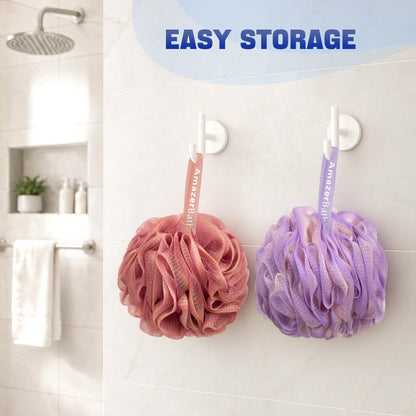 AmazerBath Loofah Sponge 75g/Piece, Exfoliating Bath Sponge Body Scrubber - Loofa Set of 4 Flower Color (Large, Green-Purple)