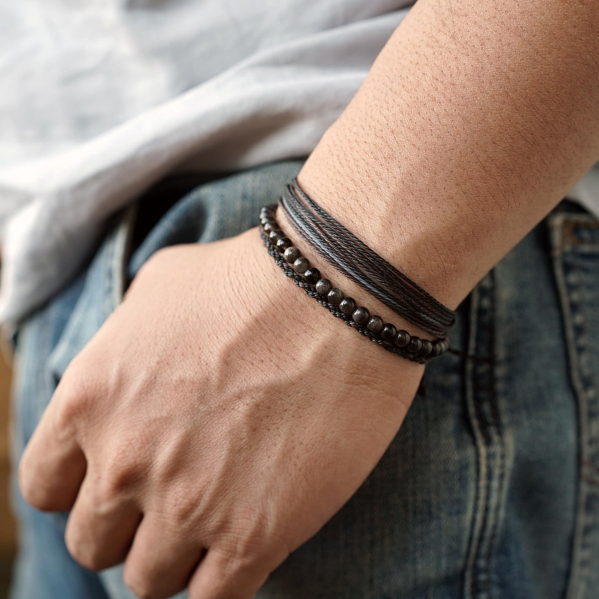 Mezcla Vida Handmade Natural Stone Beaded Healing Bracelet Gift for Men Adjustable Rope String Bracelet