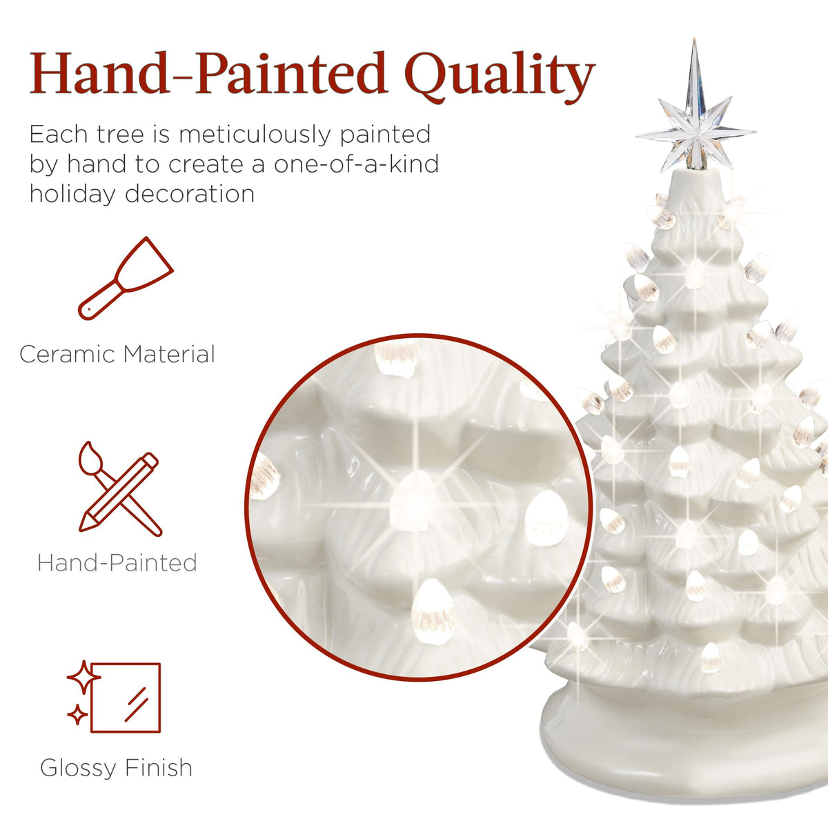 Best Choice Products 15in Ceramic Christmas Tree, Pre-lit Hand-Painted Tabletop Holiday Tree, Star Topper, 64 Lights - Green w/Multicolored Bulbs
