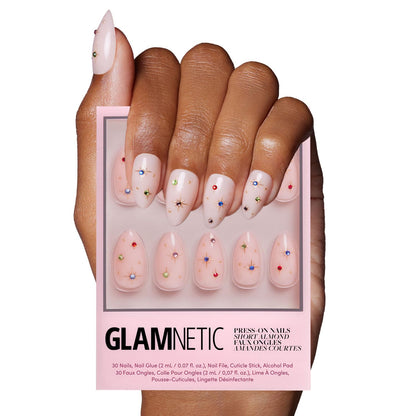 Glamnetic Press On Nails, Short Almond Glossy, Fake Nails 24pc Nail Kit
