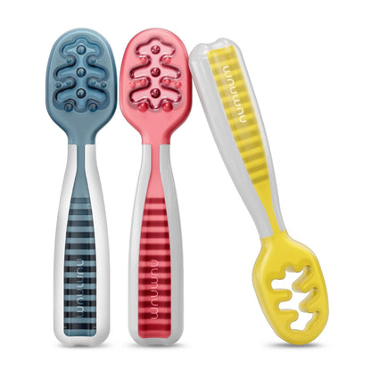 NumNum Baby Spoons Self Feeding 6 Months, 2-Pack Blue/Orange