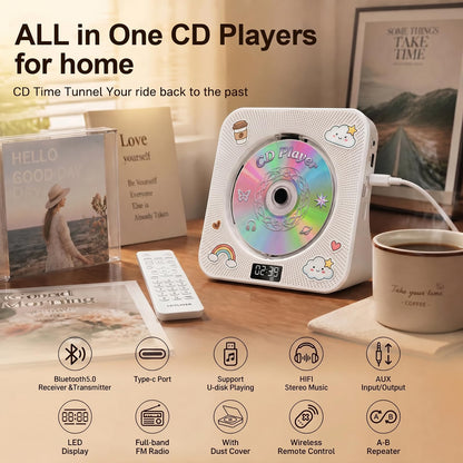 Gueray CD Player Portable Bluetooth Desktop CD Player for Home (Black)