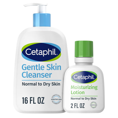 Cetaphil Gentle Cleanser, Hydrating Face Wash, 16oz + Travel Lotion, 2oz
