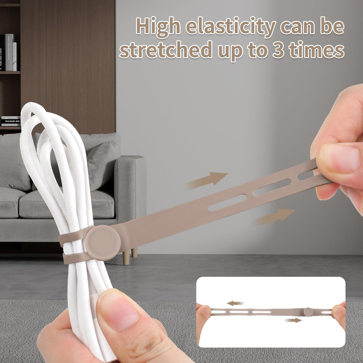 25 Pcs Silicone Cable Ties, Cable Ties Reusable, High Elasticity Cord Wraps for Electrical Cords, Cord Organizer for Earphone, Phone Charger(White)