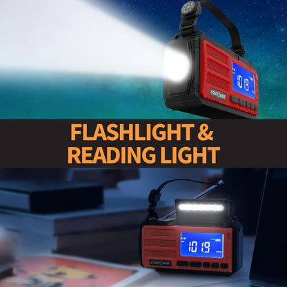 FosPower NOAA Emergency Weather Radio D8 37000mWh Portable Power Bank, AM/FM, USB/Solar/Hand Crank Charging, SOS Alarm & Flashlight for Indoor/Outdoor Emergency - Orange