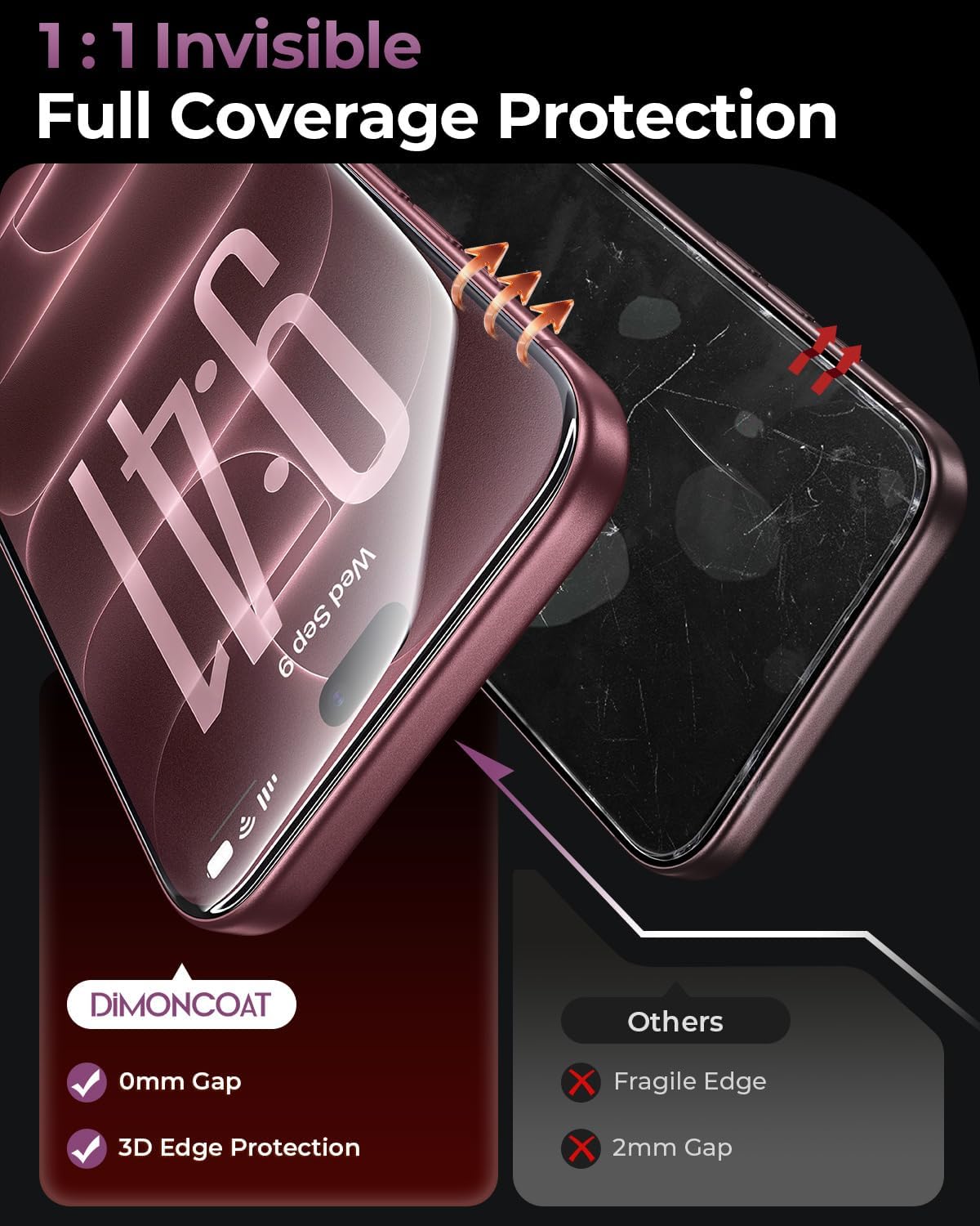 DIMONCOAT Top 9H++ 2 Pack for iPhone 17 Pro Privacy Screen Protector 6.3''