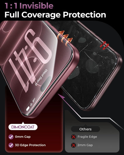 DIMONCOAT Top 9H++ 2 Pack for iPhone 17 Pro Privacy Screen Protector 6.3''