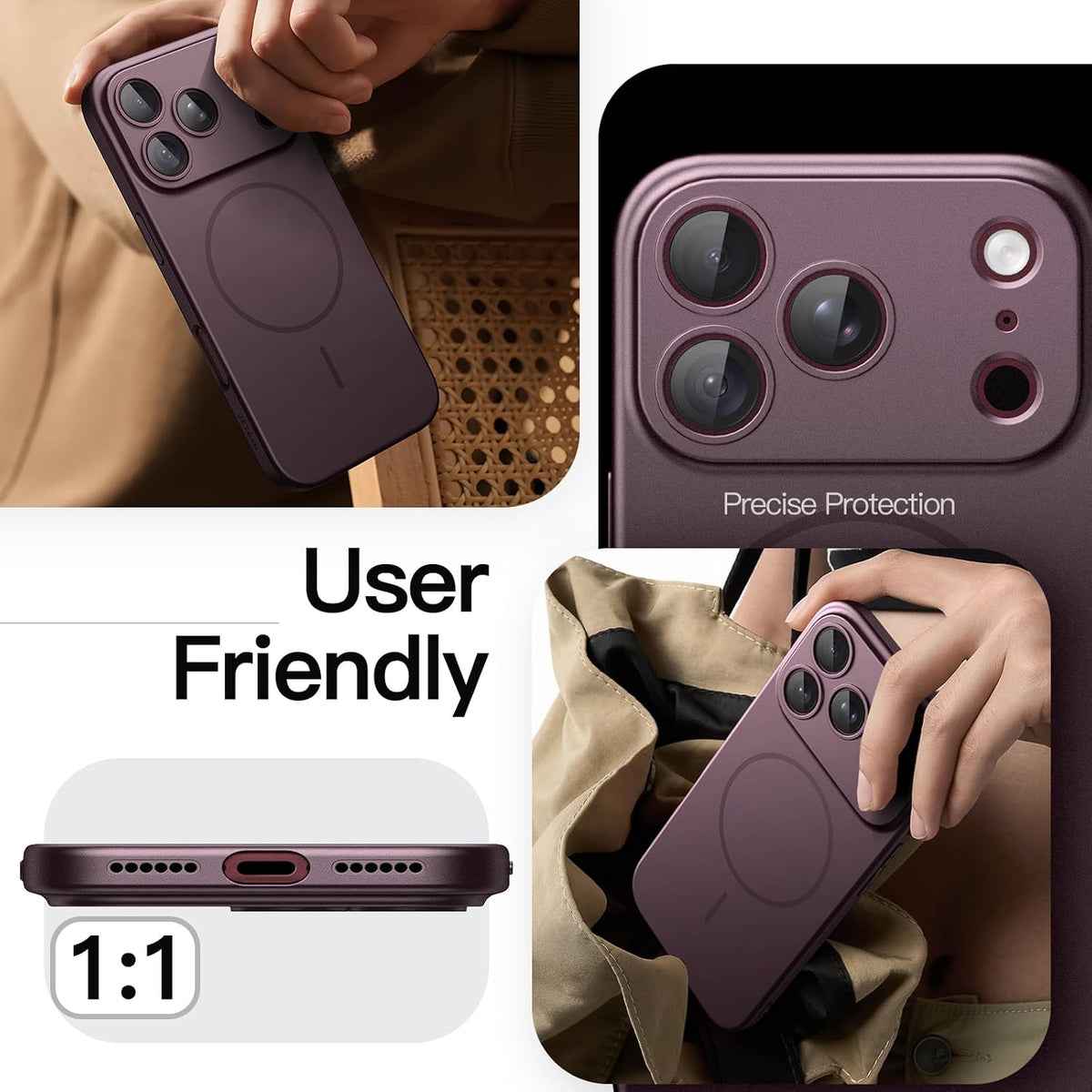 JETech Magnetic Slim Case for iPhone 18 Pro, Dark Cherry