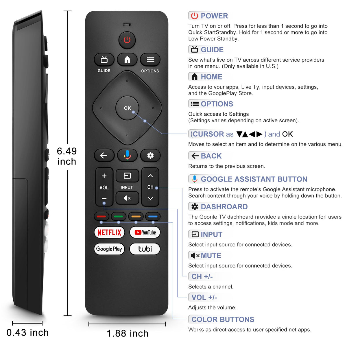 Replacement for Samsung TV Remote, for All 2018-2024 Samsung Remote Control for Smart TV with Voice Control. No Solarcell. 2-Year Warranty.