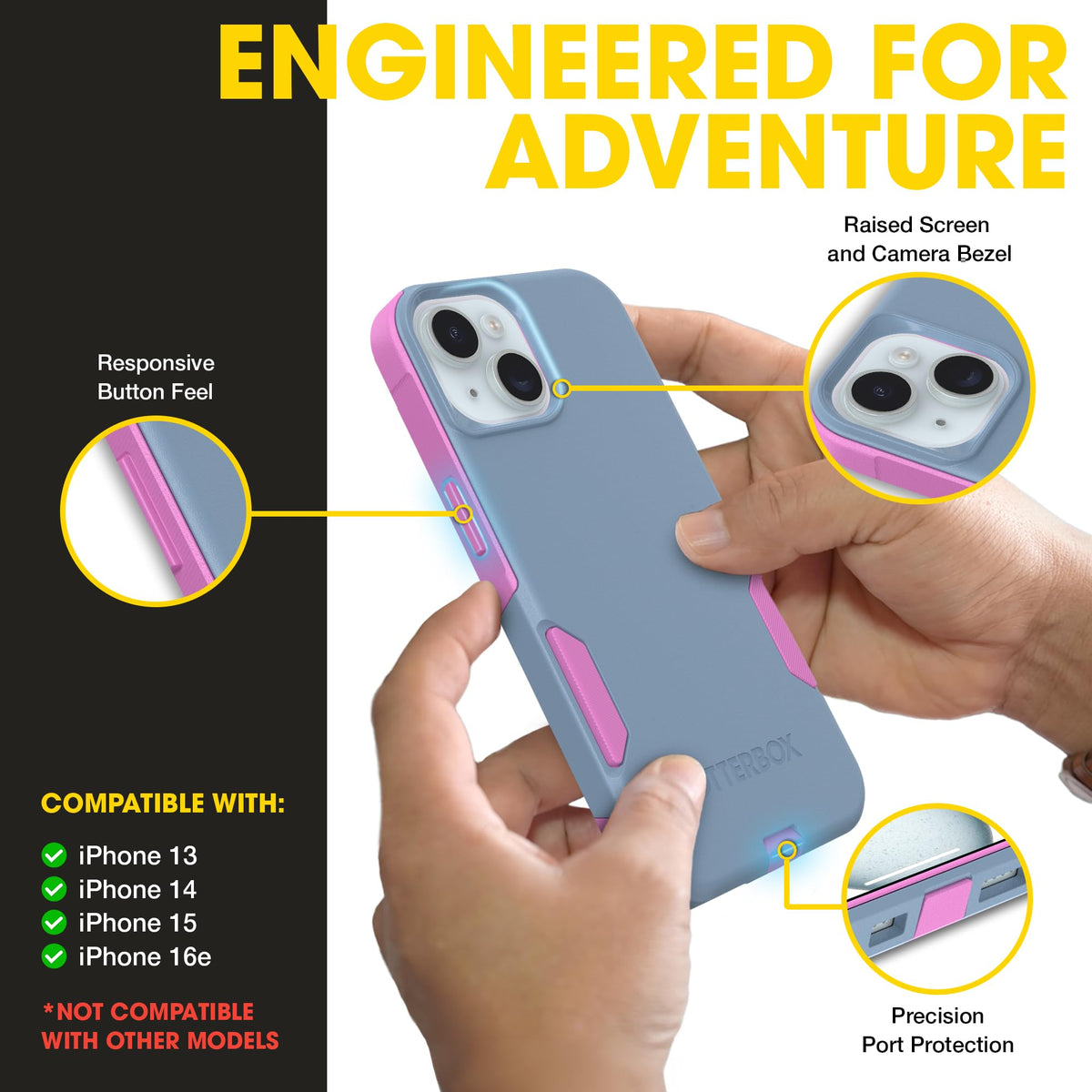 OtterBox iPhone 17e, 16e, 15, 14, & 13 Commuter Series Case - Black, Slim & Tough, Pocket-Friendly, with Port Protection - Thin & Protective iPhone Case, Dual-Layer, Impact Absorbing iPhone Case