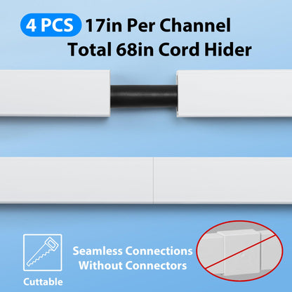 ZhiYo 85" Cord Cover for 1 Wire, Mini White Cord Hider Wall, 0.5"W x 0.3"H