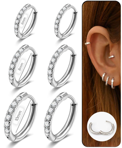 CZ Huggie Hoop Earrings, Stainless Steel Small Hoop Earrings