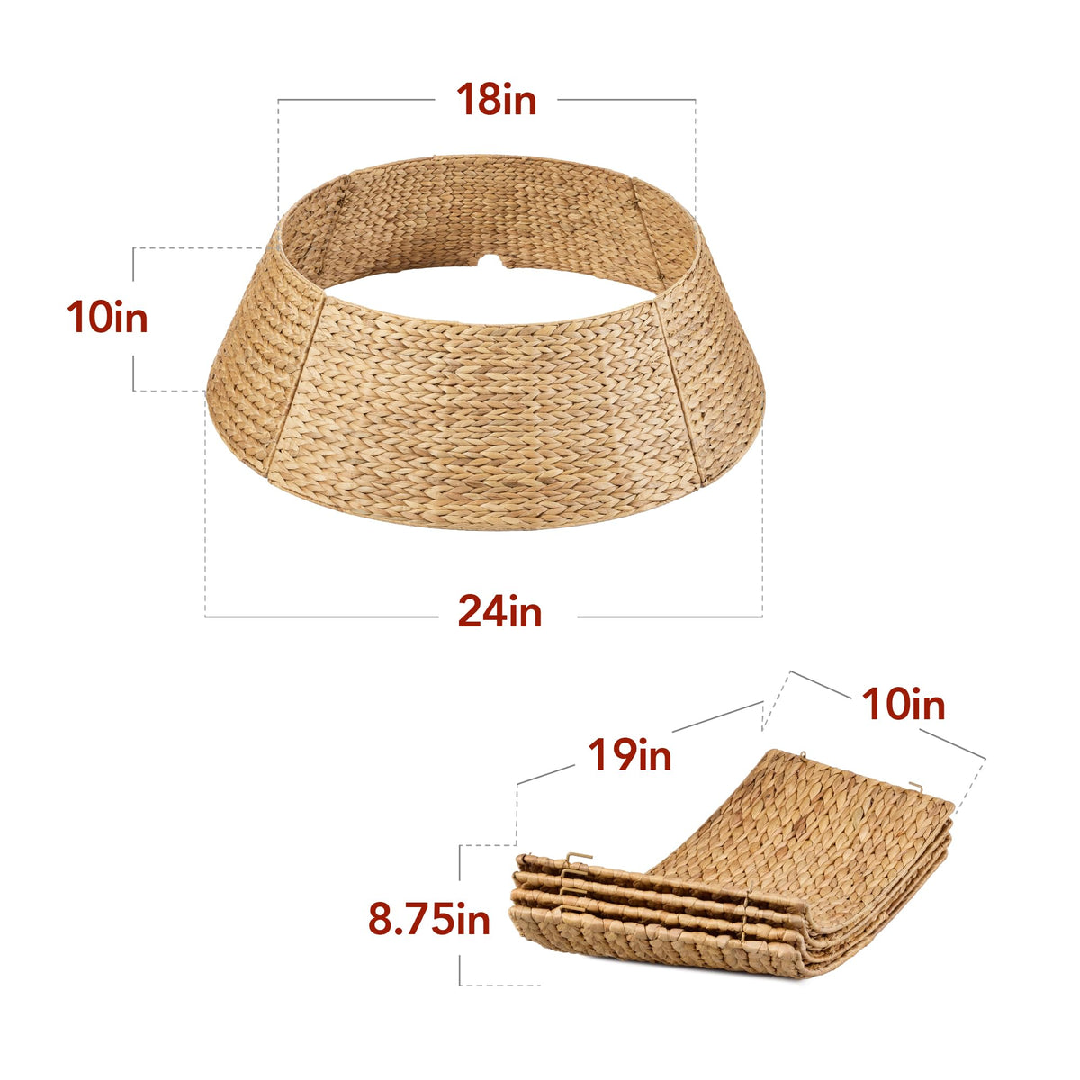 Best Choice Products 36in Christmas Tree Collar, Woven Hyacinth 3-Piece Holiday Rattan Tree Skirt Accessory for Home w/Cord Cut-Out - Chestnut