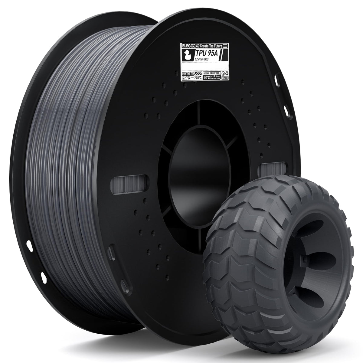 ELEGOO TPU 3D Printer Filament 1.75mm Black 1KG, 95A Flexible