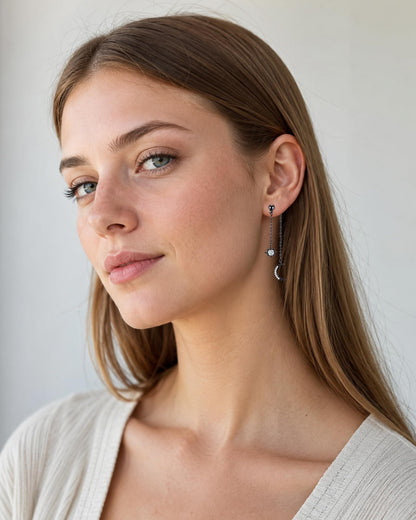 Moon and Star Dangle Earrings