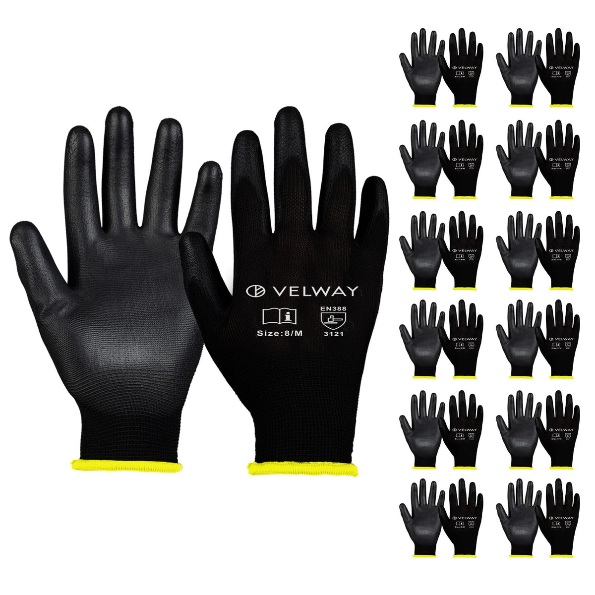 Velway 12 Pairs Work Gloves PU Coated for Men Women, Red, Size 9/L