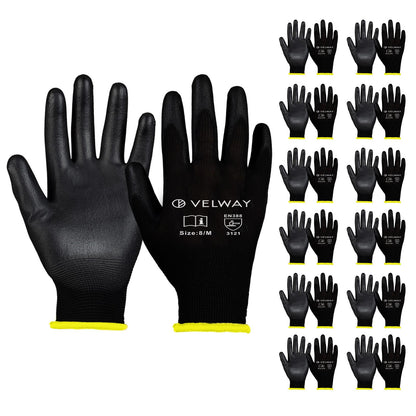 Velway 12 Pairs Work Gloves PU Coated for Men Women, Red, Size 9/L