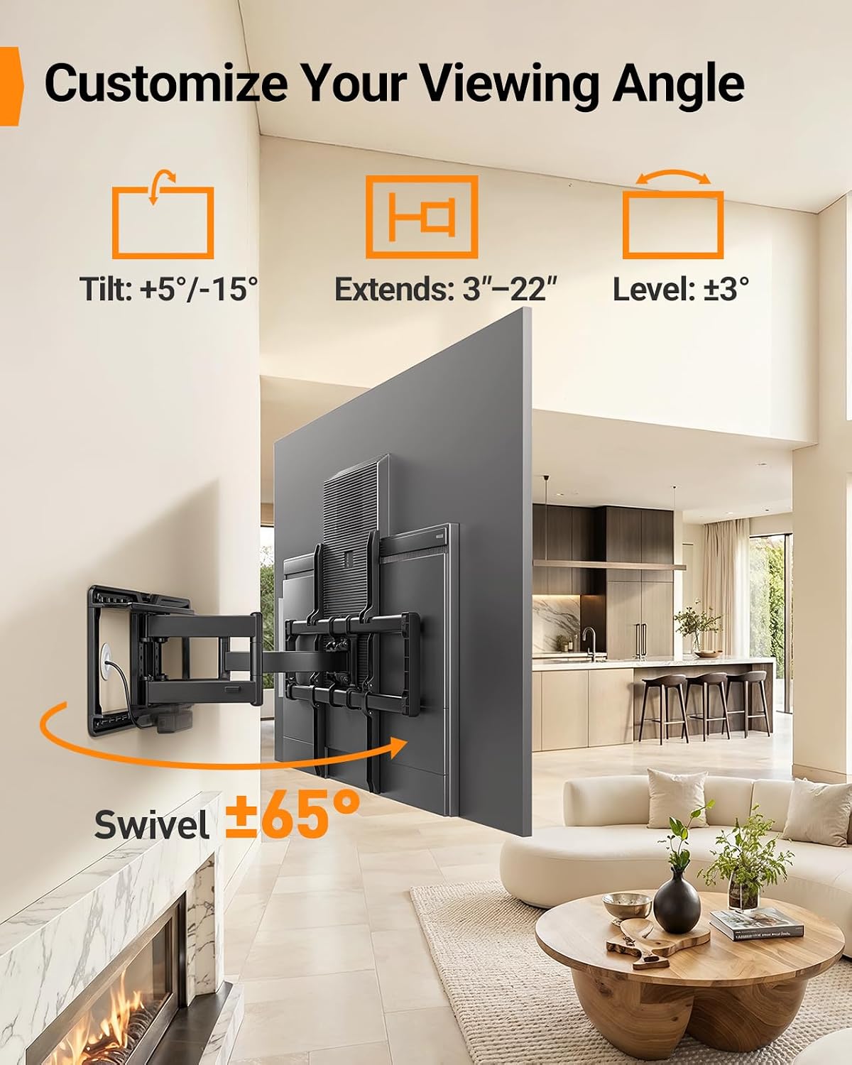 Perlegear Full Motion TV Wall Mount with Power Strip for 60–120 Inch TVs