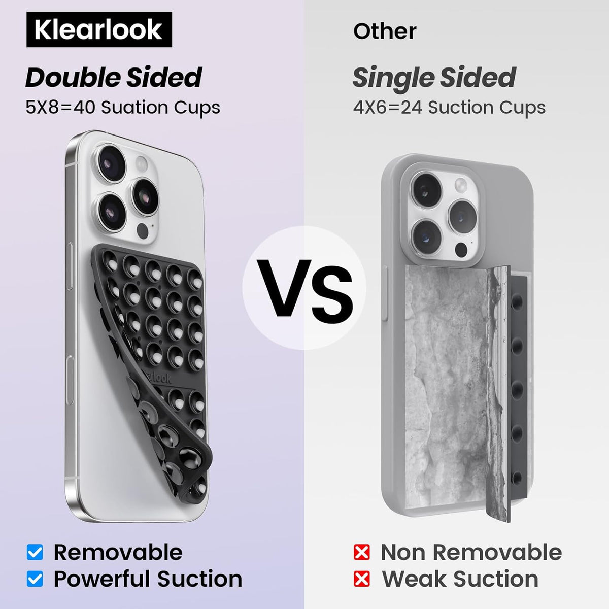 Klearlook Silicone Double Sided Suction Cup Phone Case Mount, Transparent