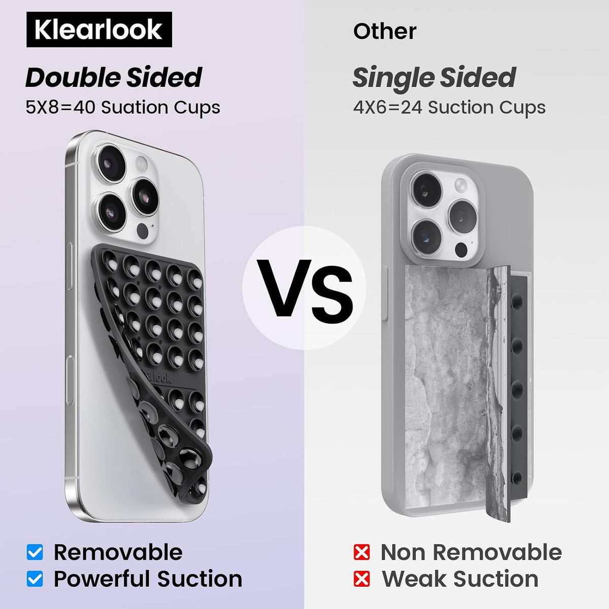 Klearlook Silicone Double Sided Suction Cup Phone Case Mount, Transparent