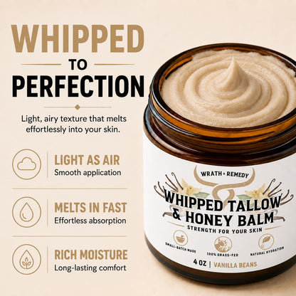 Wrath & Remedy Beef Tallow and Honey Balm, Handcrafted, Unscented, 4 oz