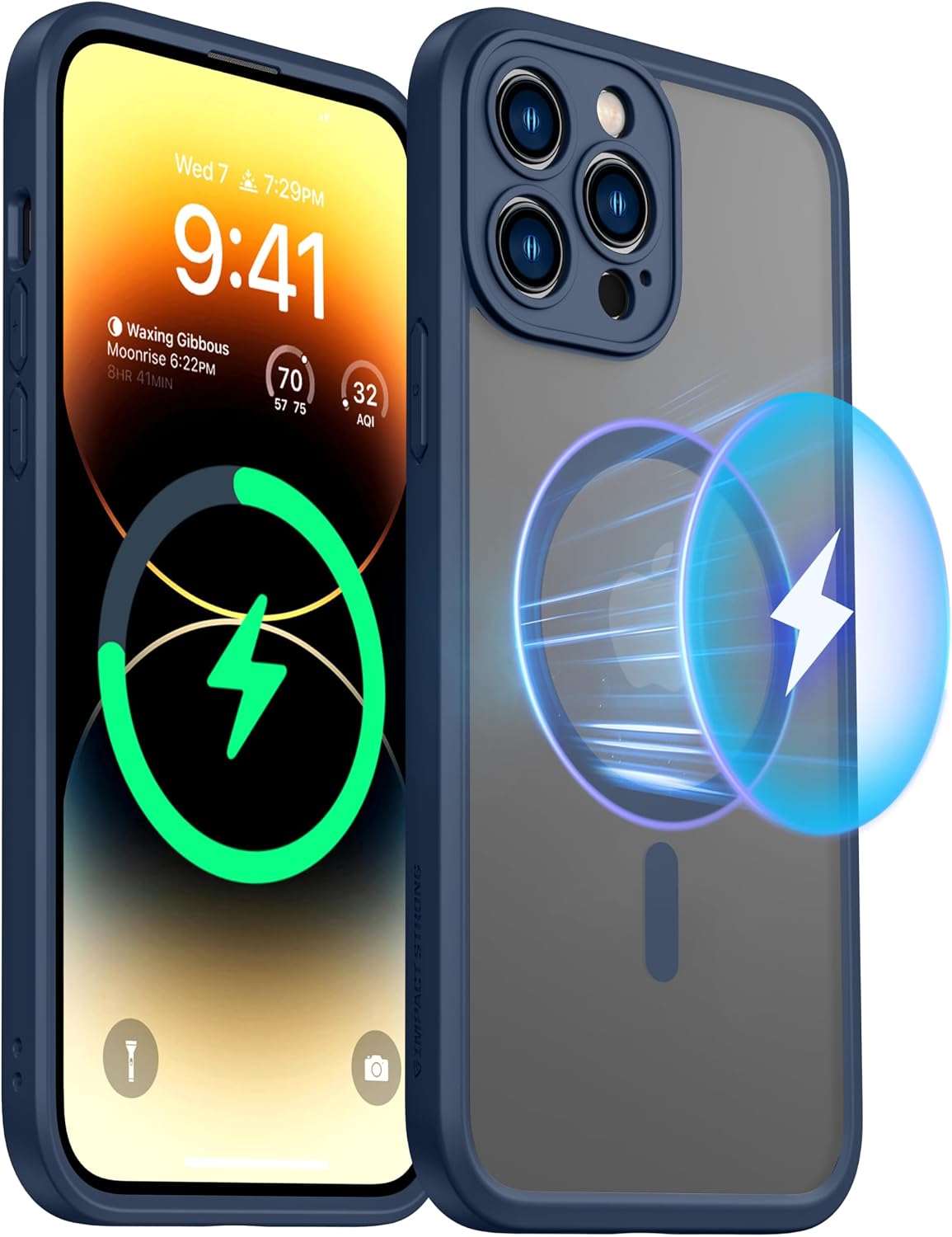 ImpactStrong Magnetic Guard Designed for iPhone 17 Air Case [Camera Protection] [Military Grade Drop Tested] [Compatible with MagSafe] Slim Translucent Matte Phone Case (6.6") - Navy Blue