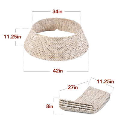 Best Choice Products 36in Christmas Tree Collar, Woven Hyacinth 3-Piece Holiday Rattan Tree Skirt Accessory for Home w/Cord Cut-Out - Chestnut