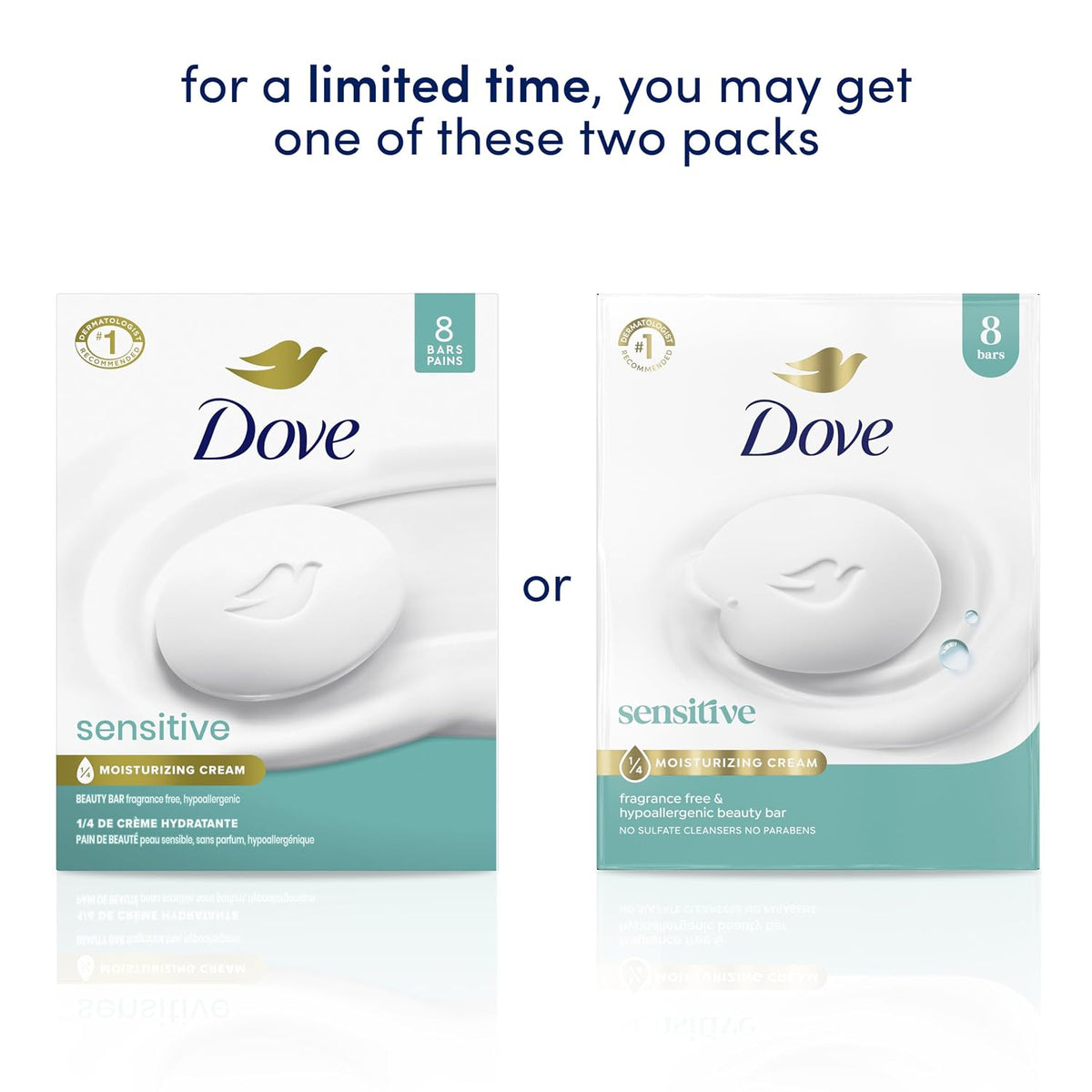 Dove Sensitive Beauty Bar Soap, Fragrance Free, 8 Count, 3.75 oz
