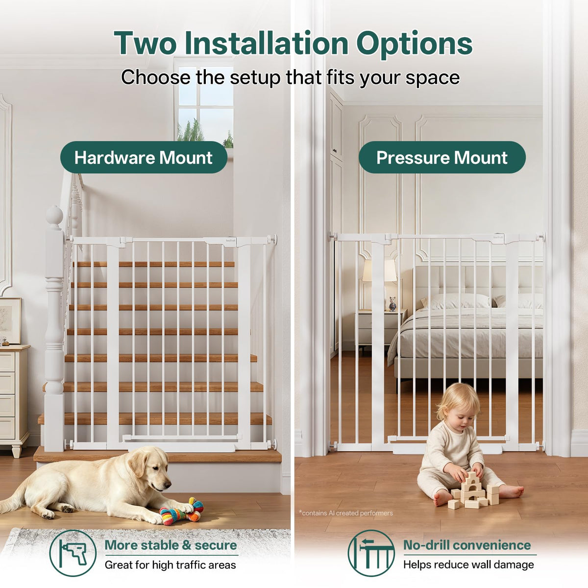 InnoTruth 27-36.6 in Wide Baby Gate for Stairs and Doorways, Black