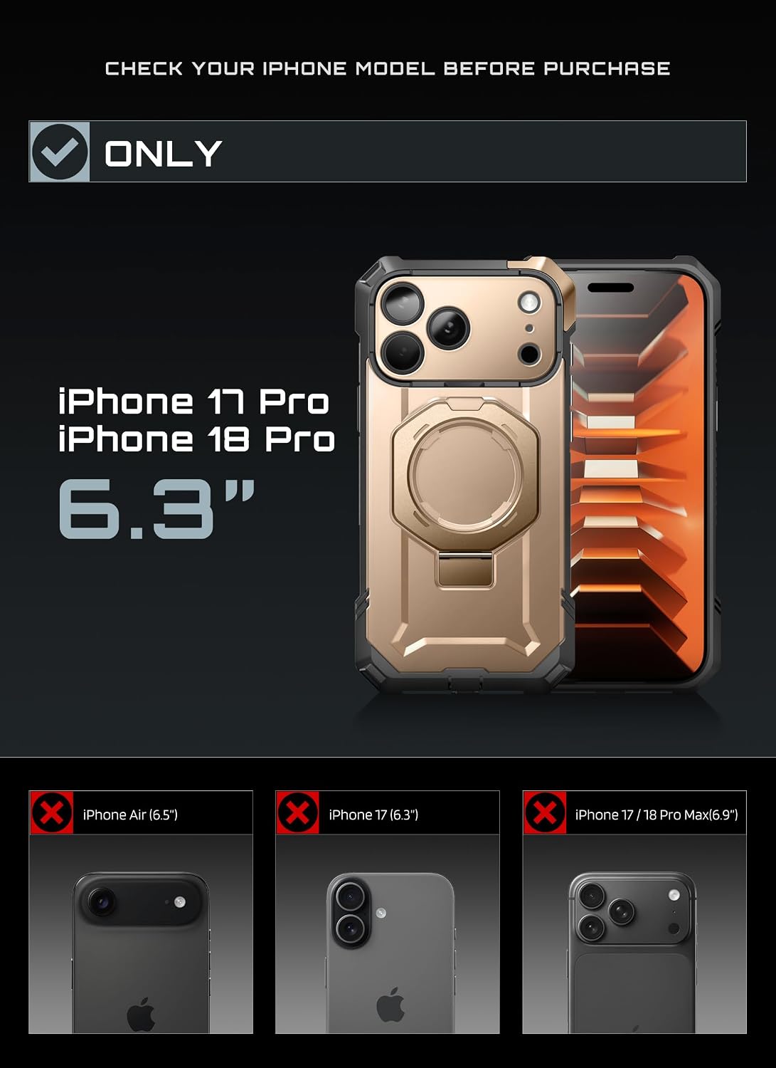 SUPCASE for iPhone 17 Case with Stand & Camera Control Button, Black