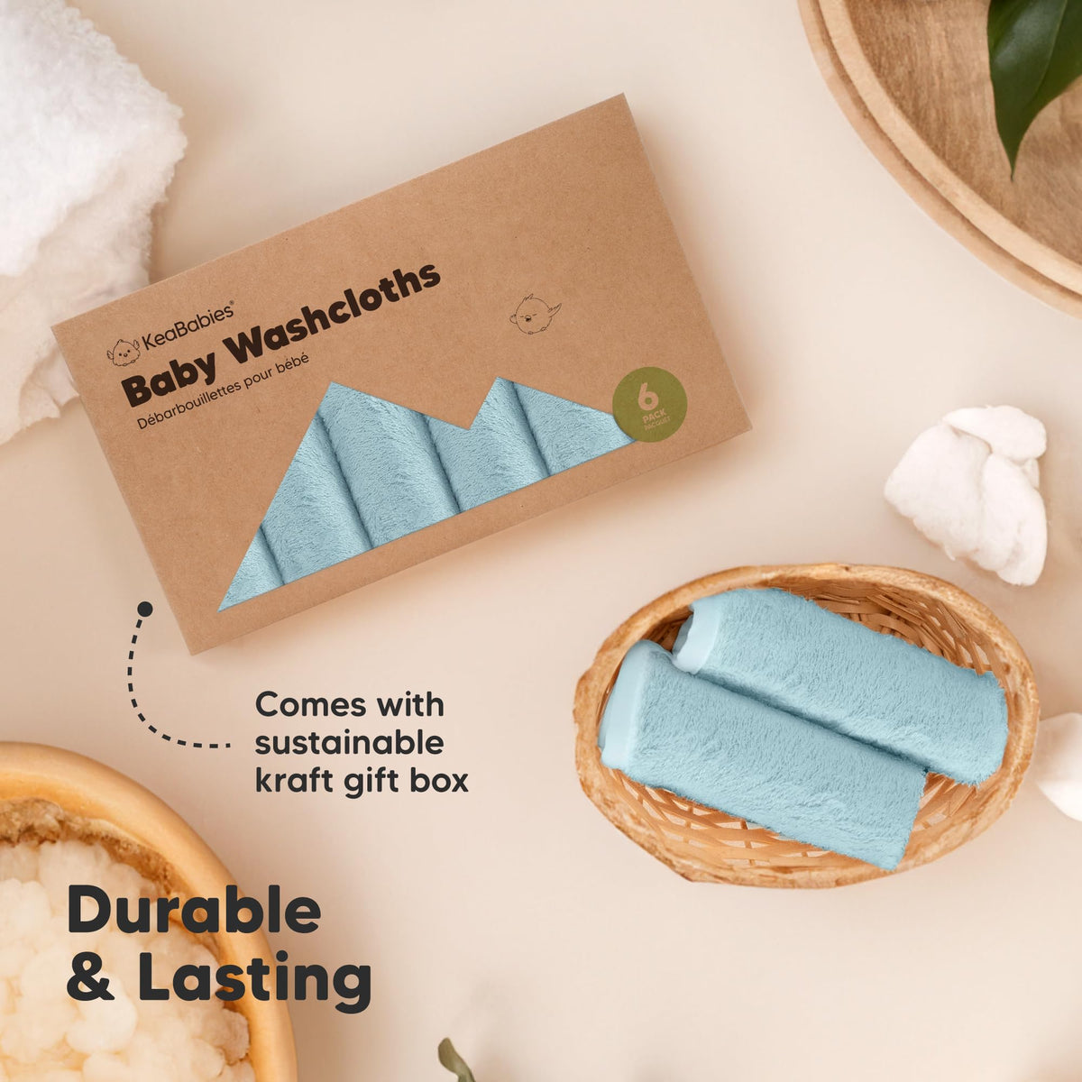 6-Pack Baby Washcloths, Soft Absorbent Washcloths for Face, Body (White)