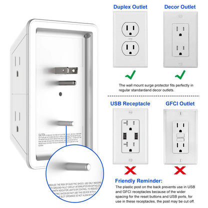 Multi Plug Wall Outlet Night Light, POWRUI 6 Outlet Extender & 3 USB Ports