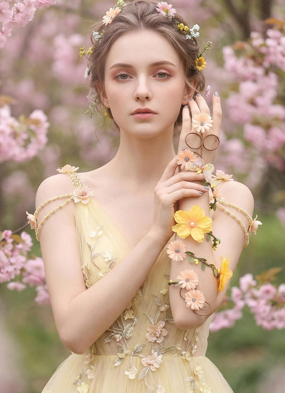 FRESHME Renaissance Fairy Floral Arm Wrap - 1 PC Elf Bracelet Mother Nature Costume Poison Ivy Costume Renfaire Accessories