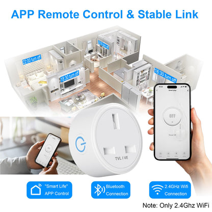 Smart Plug, TVLIVE 4 Pack Smart Plugs Work that with Alexa (Echo/Echo Dot), Google Home Voice Control, Energy Monitoring, Remote Control, Timer & Schedule Function, Device Sharing, Wifi Plug Socket UK