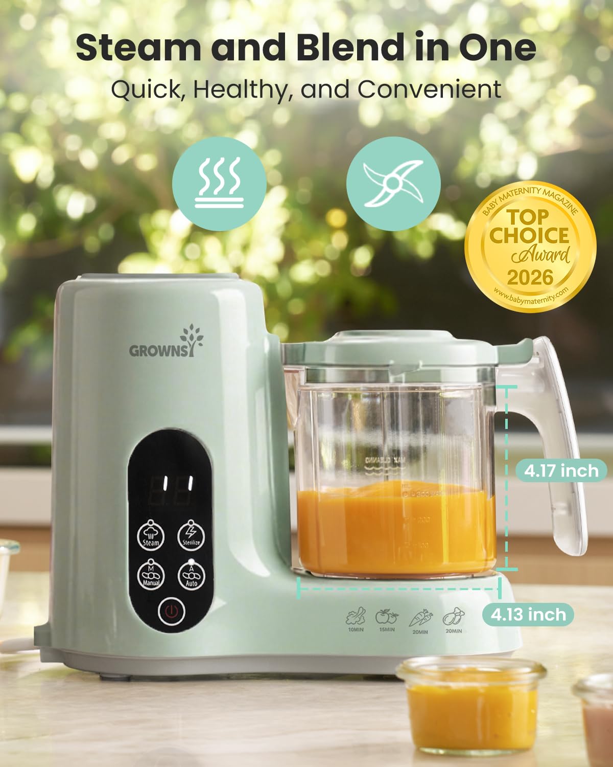 Grownsy Baby Food Maker, Steamer & Blender Baby Food Processor, Dark Grey