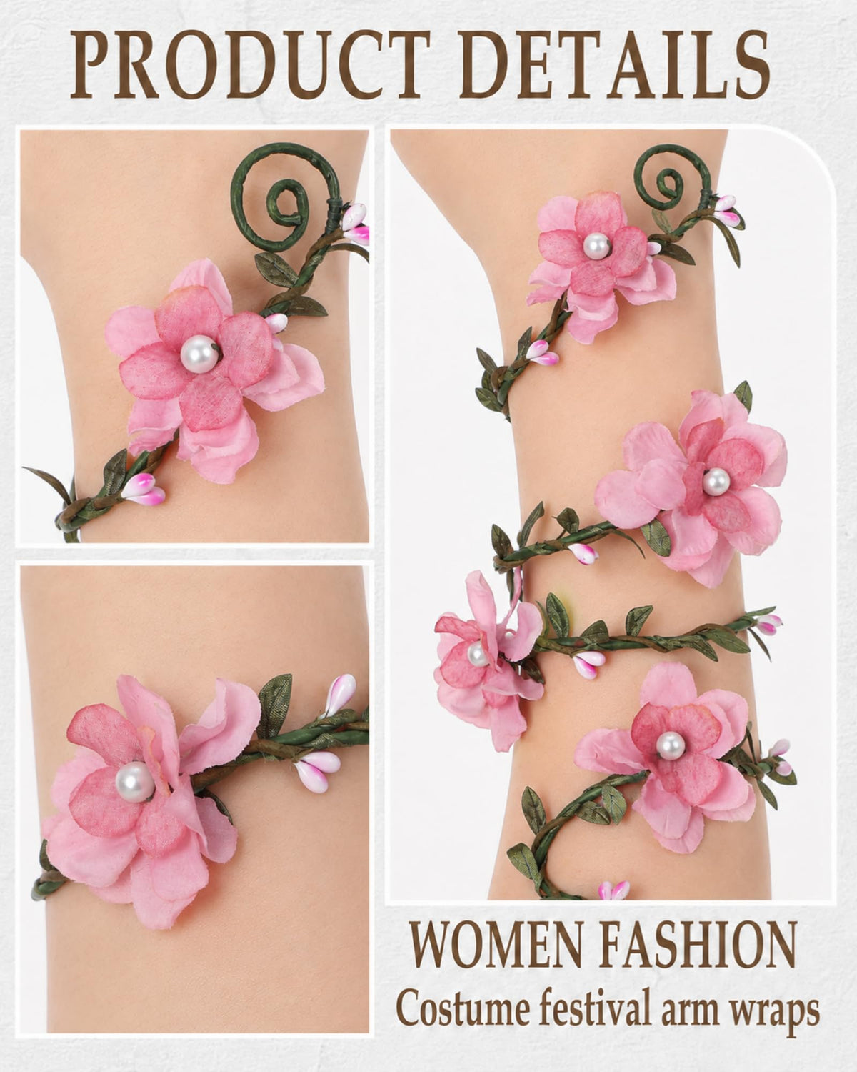 FRESHME Renaissance Fairy Floral Arm Wrap - 1 PC Elf Bracelet Forest Mother Nature Costume Renfaire Cosplay Fairy Accessories