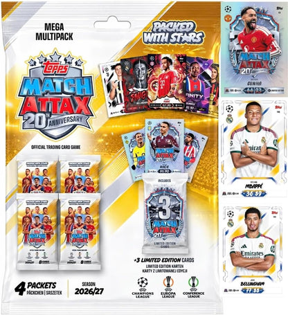Topps Match Attax 26/27 – Mega Multipack 2027 35 Trading Soccer Cards 4 Boosters + 3 Limited Editions