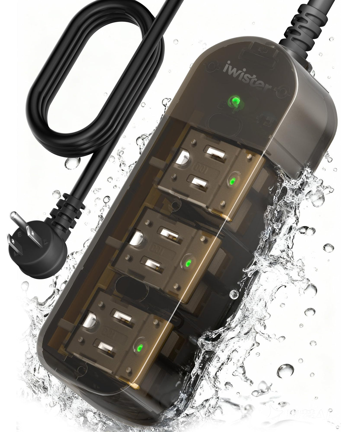 Outdoor Power Strip Weatherproof, 3 AC Outlets, 25FT Extension Cord