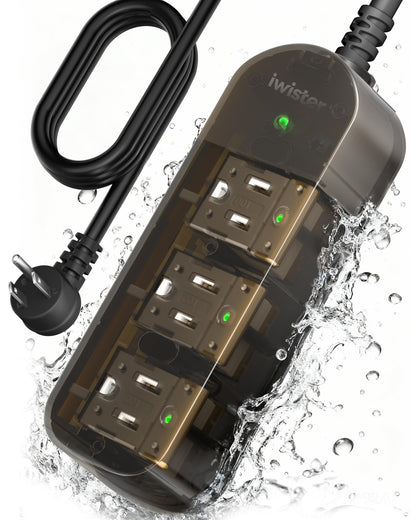 Outdoor Power Strip Weatherproof, 3 AC Outlets, 25FT Extension Cord