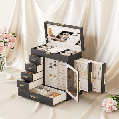 HOOBRO Jewelry Box with Mirror, 6-Layer Jewelry Organizer Box, Glass Window