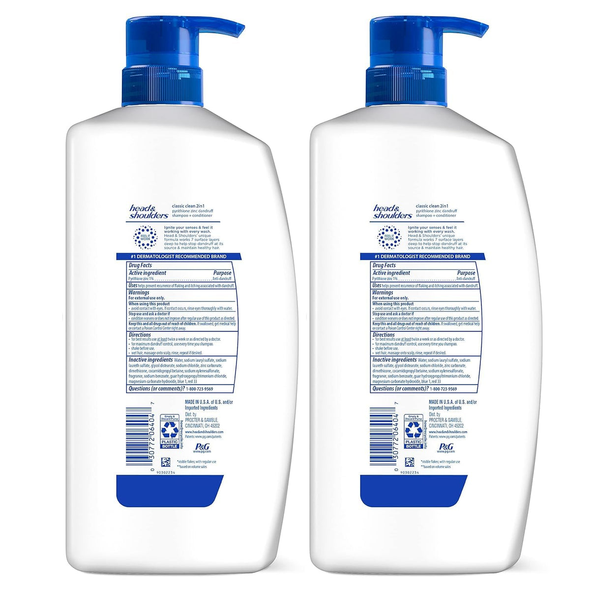 Head and Shoulders Classic Clean Anti-Dandruff 2 in 1 Paraben Free Shampoo and Conditioner, 32.1 fl oz