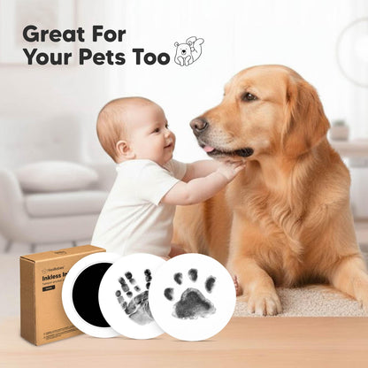 4pk Inkless Baby Hand and Footprint Kit, Mess Free Ink Pads (Jet Black, R)