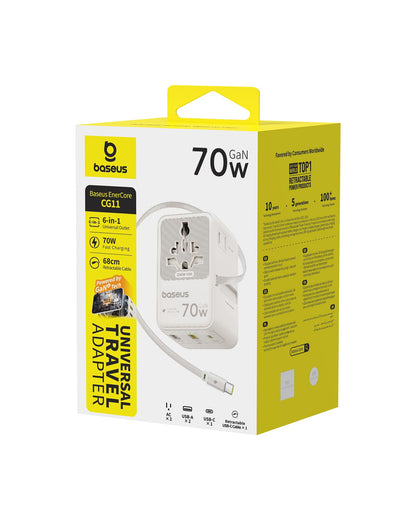 Baseus 70W Universal Travel Adapter, 6-in-1 International Plug Adapter