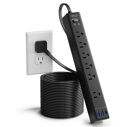 SUPERDANNY 6Ft Thin Extension Cord, Flat Plug Surge Protector Power Strip