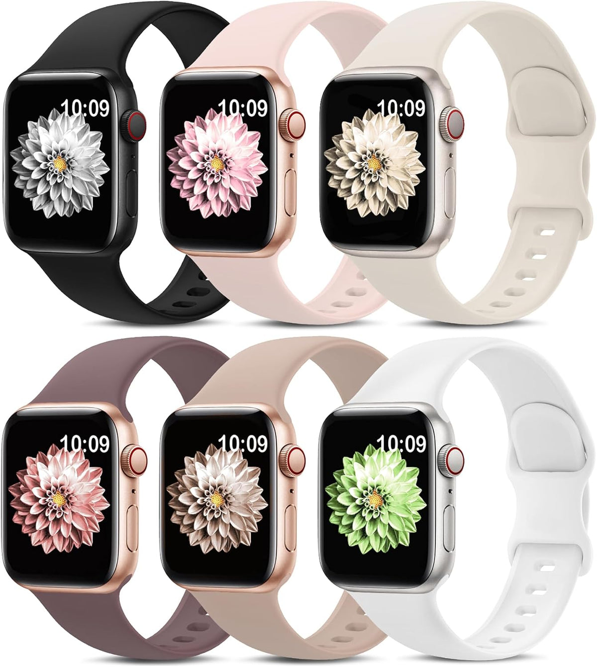 6 Pack Sport Silicone Bands Compatible with Apple Watch Band for Women Men
