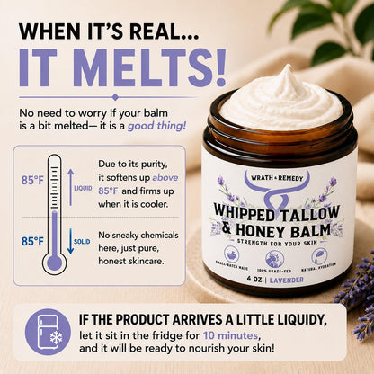 Wrath & Remedy Beef Tallow and Honey Balm, Handcrafted, Unscented, 4 oz