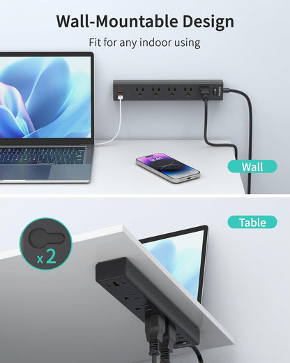 5 Outlets 2 Prong Power Strip with 3USB, 6FT Extension Cord for Old House