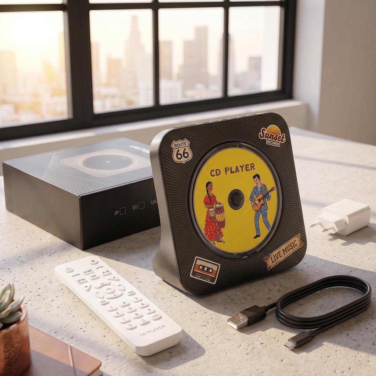 Gueray CD Player Portable Bluetooth Desktop CD Player for Home (Black)