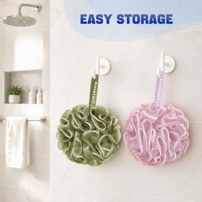 AmazerBath Loofah Sponge 75g/Piece, Exfoliating Bath Sponge Body Scrubber - Loofa Set of 4 Flower Color (Large, Green-Purple)