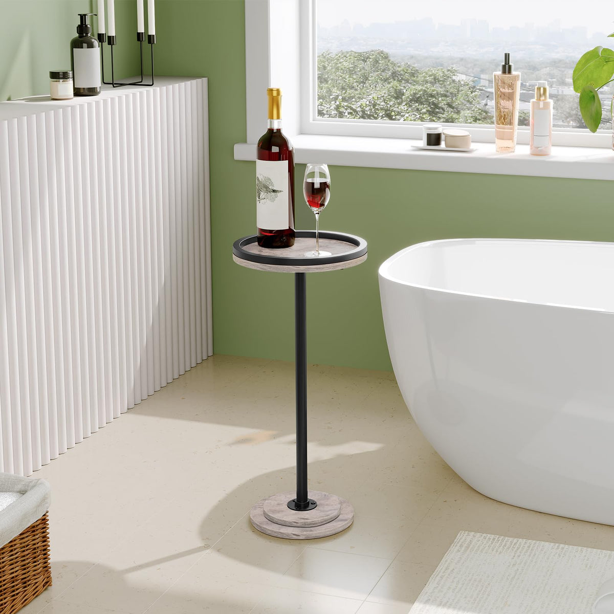 HOOBRO Small Round Side Table, Drink Table, Coffee Martini Table with Pedestal Accent for Small Spaces in Living Room, Bedroom, Sofa Couch, Rustic Brown BF168BZ01